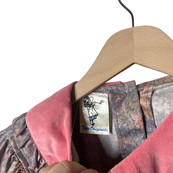 Tess Originals Vintage Prairie Dress Floral Puff Sleeve Peter Pan Collar Size 14 - Picture 12 of 12